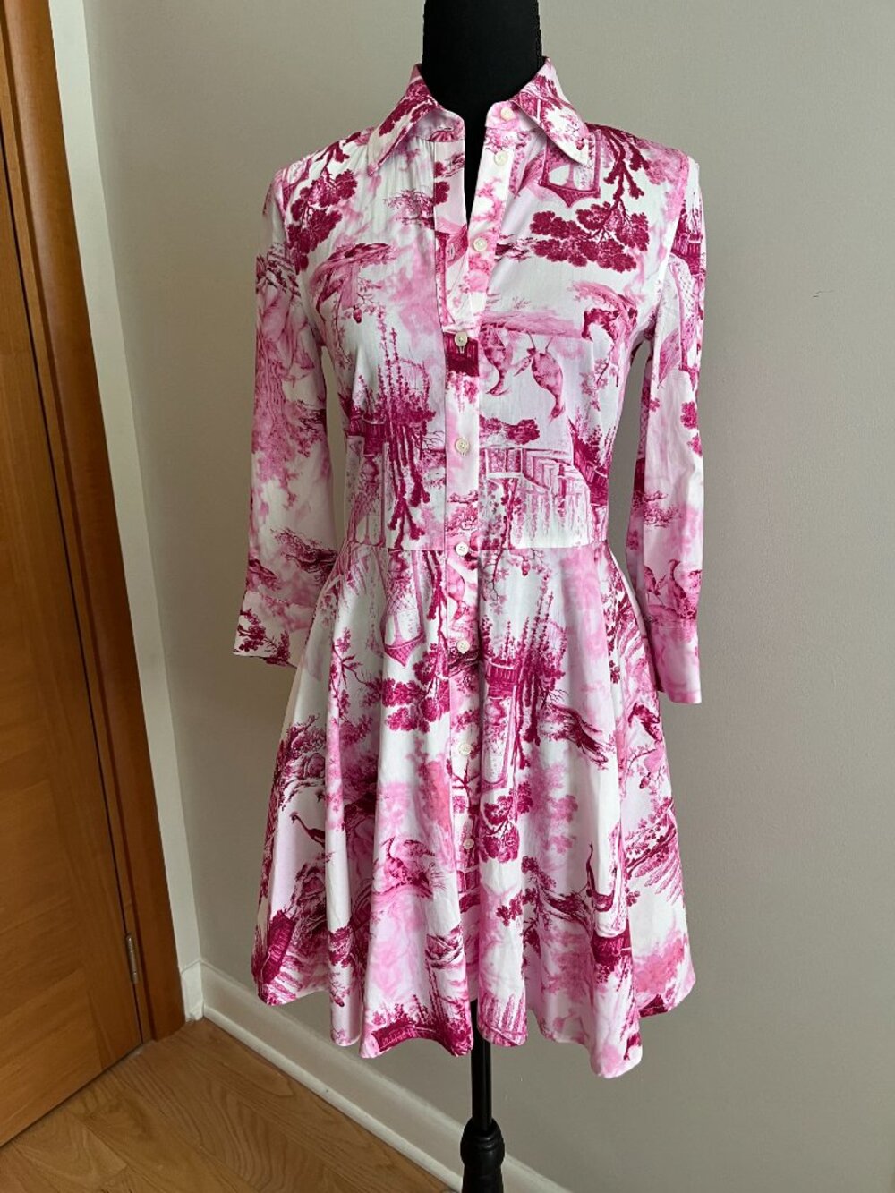 L'Agence Meadow Cotton Poplin Shirt Dress in Pink Toile XS NWOT